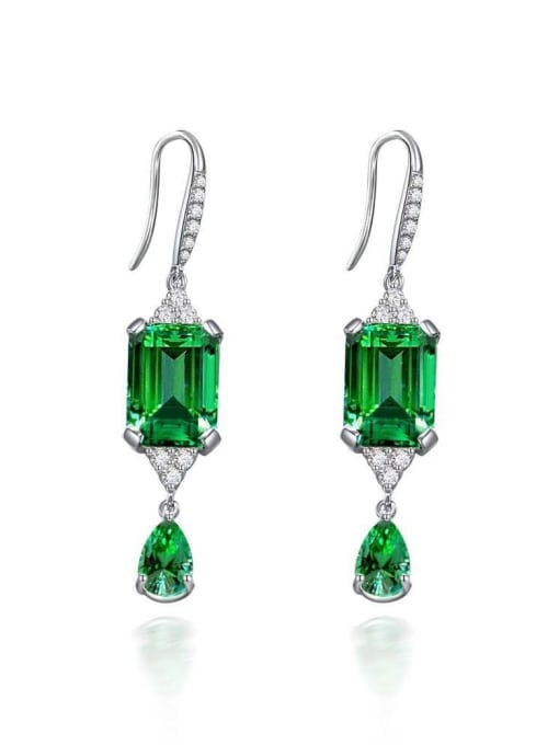 Green [E0660] 925 Sterling Silver High Carbon Diamond Geometric Luxury Hook Earring